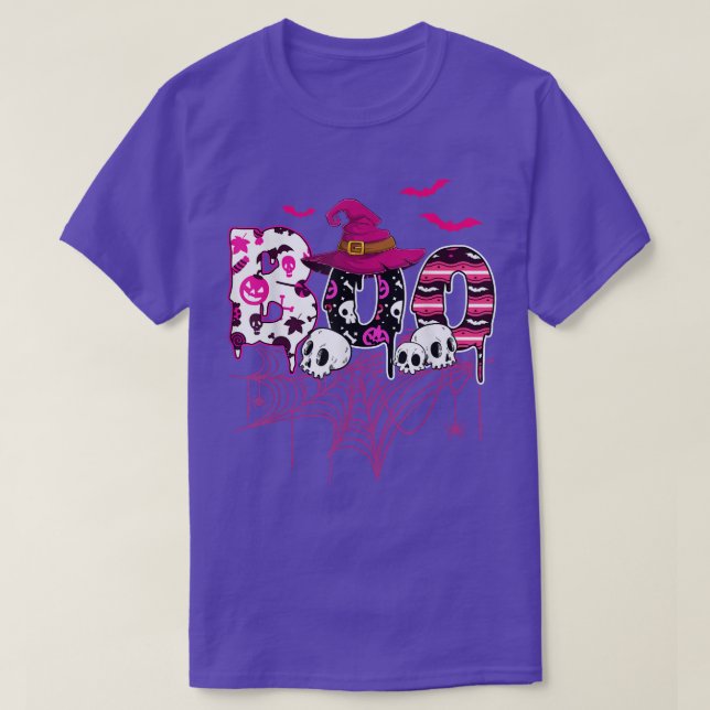 T-shirt Halloween Ghost Boo Witch Hat Scare Away Breast Ca (Design devant)