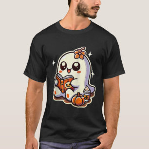 T-shirt Halloween Ghost Book Citrouille Café Automne Cute