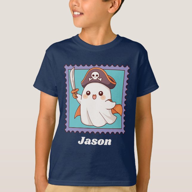 T-shirt Halloween Ghost Pirate Costume Personalized Text (Devant)