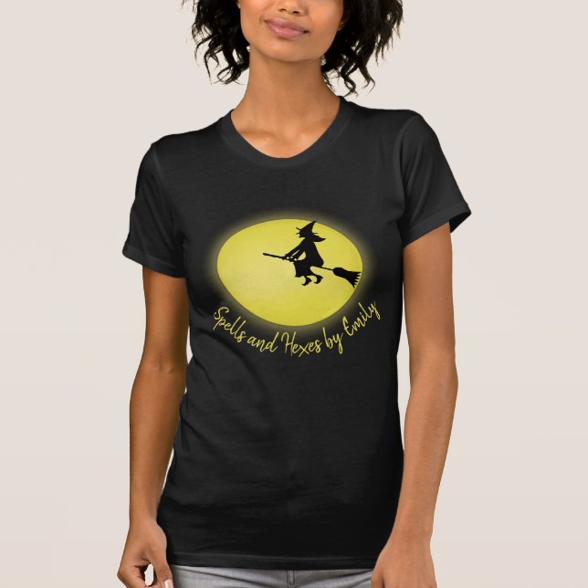T-shirt Halloween Girly Flying Witch Pleine lune lunatique (Devant)