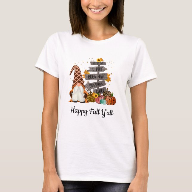 T-shirt Halloween Gnomes, Automne, Citrouille Joyeux autom (Devant)