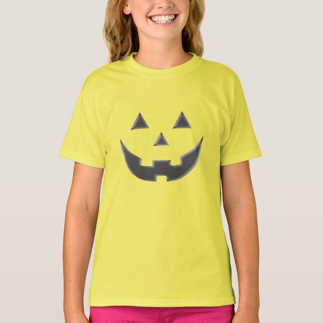 T-shirt Halloween gris jaune Jack-o'-lantern citrouille en (Devant)