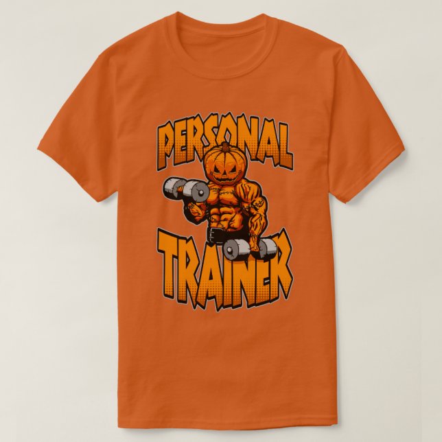 T-shirt Halloween Gym Personal Trainer Citrouille Dumbbell (Design devant)