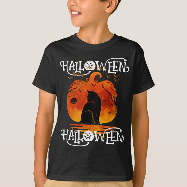 T-SHIRT HALLOWEEN HALLOWEEN CHAT CITROUILLE NOIR (Devant)