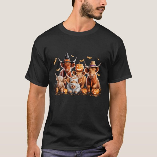 T-shirt Halloween Highland Vache sorcière Casquette compté (Devant)