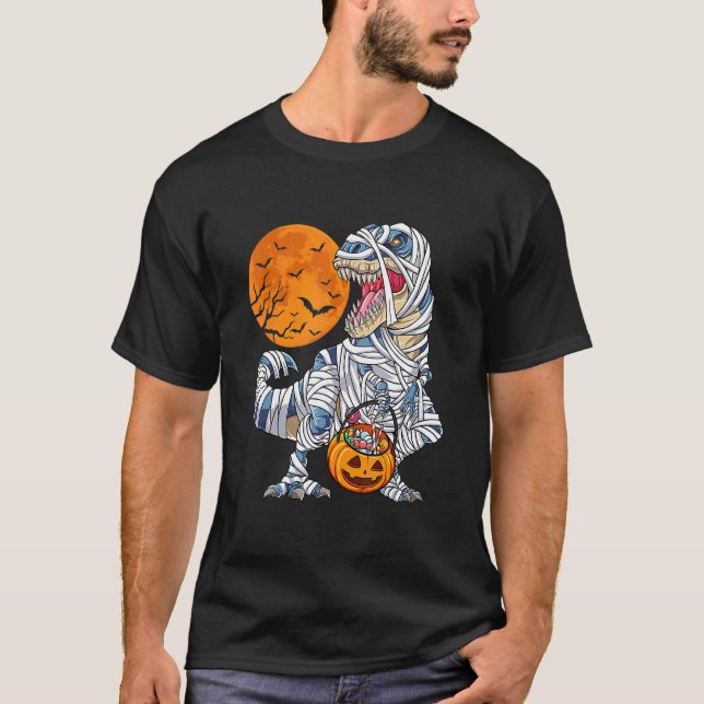 T-shirt Halloween Hommes Dinosaur Rex Citrouille maman (Devant)