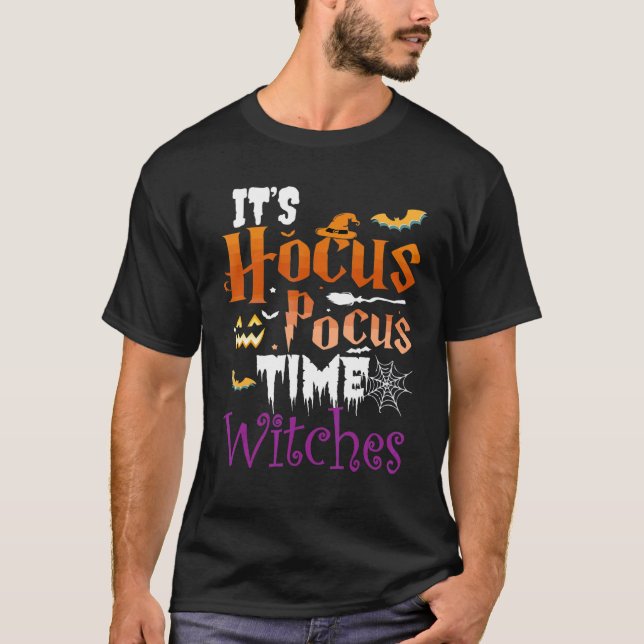 T-shirt Halloween It's Hocus Pocus Time Witches Girls ladi (Devant)