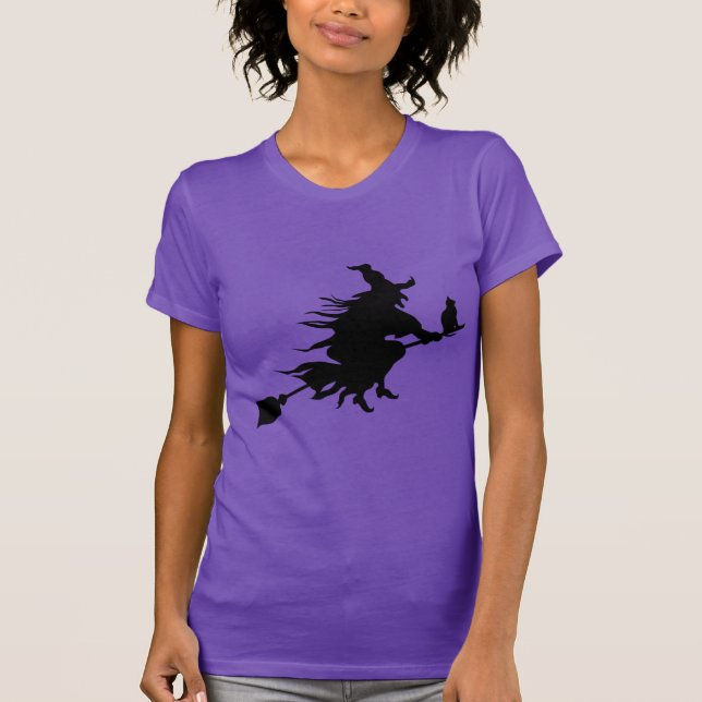 T-shirt Halloween jolie sorcière noire effrayante pourpre (Devant)