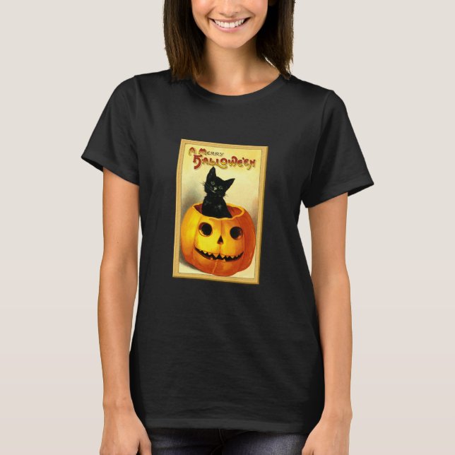 T-shirt Halloween Kitty assis à Jack-o'-lantern (Devant)