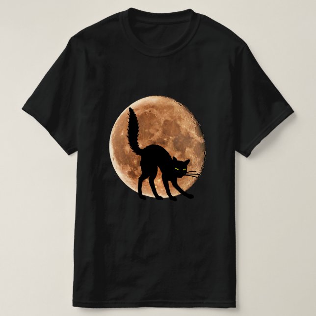 T-shirt Halloween Lune Chat Noire (Design devant)