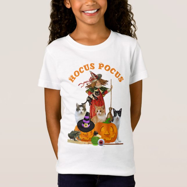 T-Shirt Halloween magique avec sorcières chats et Citrouil (Devant)