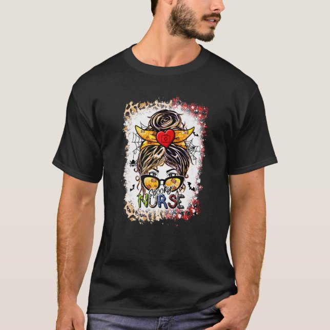 T-shirt Halloween Maman Vie Messy Bun Scary Éffrayante Nur (Devant)