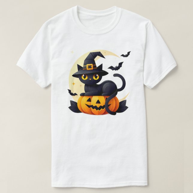 T-shirt Halloween méowgique chat noir (Design devant)