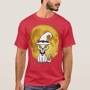 T-shirt Halloween mignon chat blanc Citrouille d'horreur s