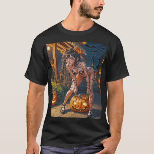 T-shirt Halloween Monster Jack-o-Lantern & Bat Vixen Girl