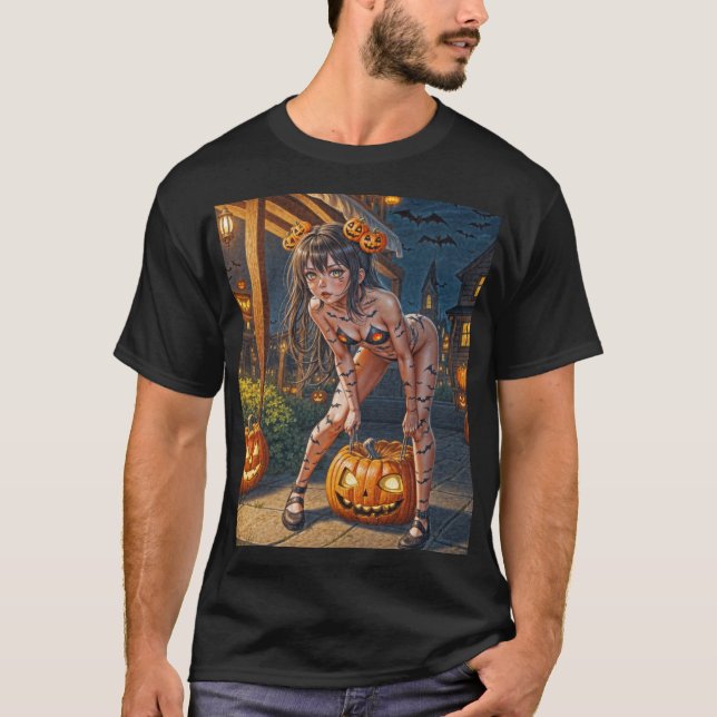 T-shirt Halloween Monster Jack-o-Lantern & Bat Vixen Girl (Devant)