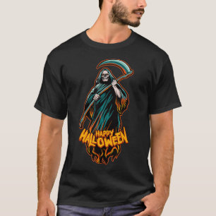 T-shirt Halloween Motif Black Death with Scythe