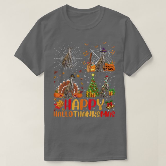 T-shirt Halloween Noël Drôle Greyhound Chien Hallothank (Design devant)