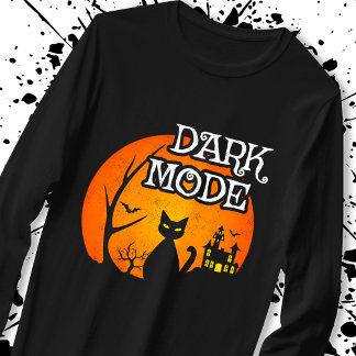 T-shirt Halloween noir chat lune drôle mode foncé Humour