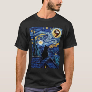 T-shirt Halloween Nuit étoile Noir Cat Comma La Kamala H