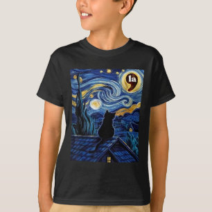 T-shirt Halloween Nuit étoile Noir Cat Comma La Kamala H