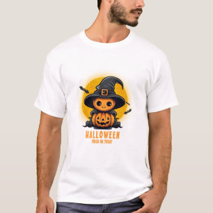 T-shirt Halloween orange et blanc de marque personnalisée