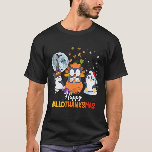 T-shirt Halloween Pingouins Et Joyeux Noël Happy Hallo (Devant)
