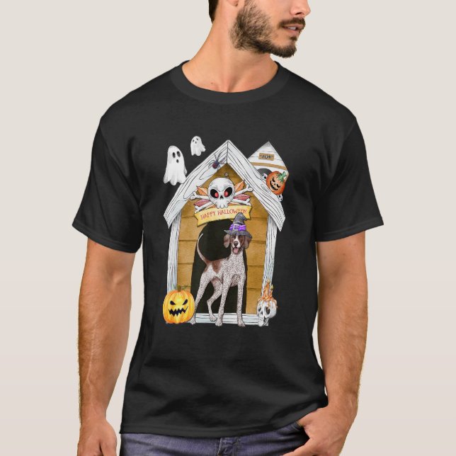 T-shirt Halloween Pointer Chien Sorcière Haunch Maison (Devant)