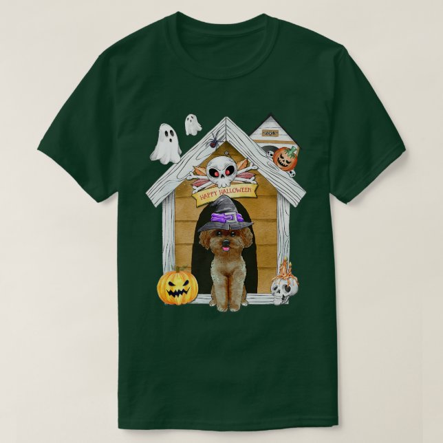 T-shirt Halloween Poodle Chien sorcière Haunch Maison (Design devant)