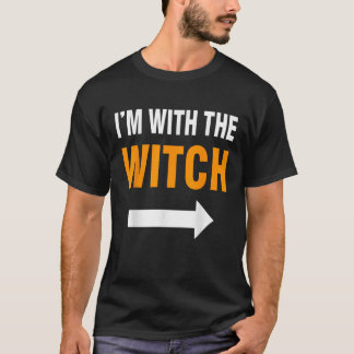 T-shirt Halloween Pour Hommes Je Suis Avec La Sorcière Drô