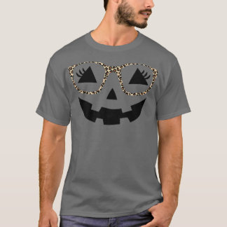 T-shirt Halloween pumpkin face eyelashes leopard glasses h
