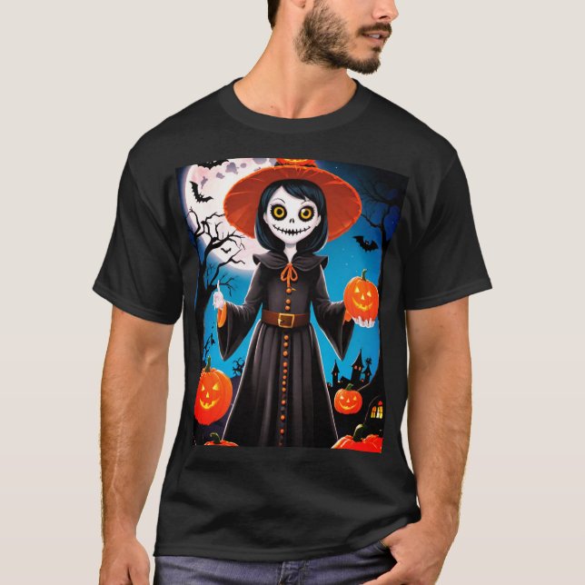 T-shirt Halloween Scarecrow et citrouille (Devant)