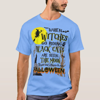 T-shirt Halloween Scary Black Cat Jackolantern Witches Bat