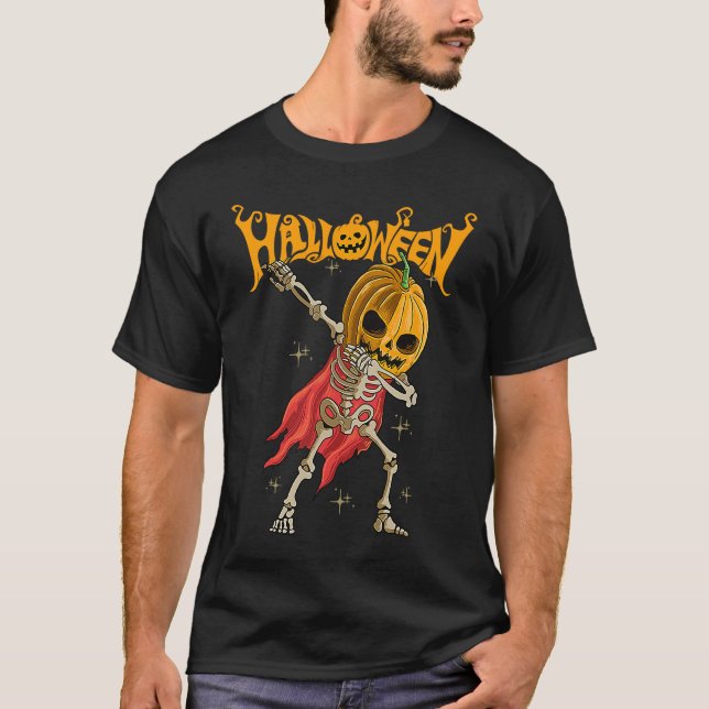 T-shirt Halloween Scary Dancing Skeleton Pumpkin Happy Hal (Devant)