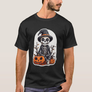 T-shirt Halloween Skeleton Citrouille Witch Art