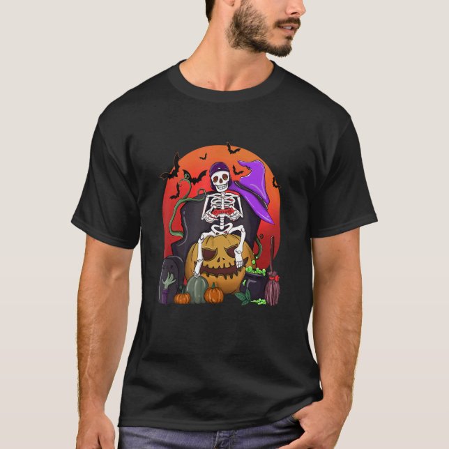 T-shirt Halloween Skeleton Gamer With Controller Graveyard (Devant)
