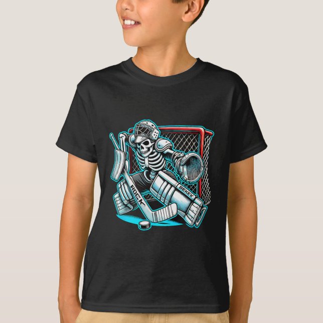 T-shirt Halloween Skeleton Goalie Hockey  (Devant)