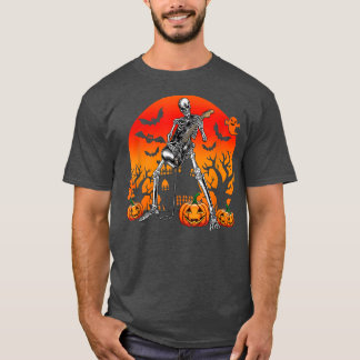 T-shirt Halloween Skeleton Guitar Rock Band Jack O Lantern