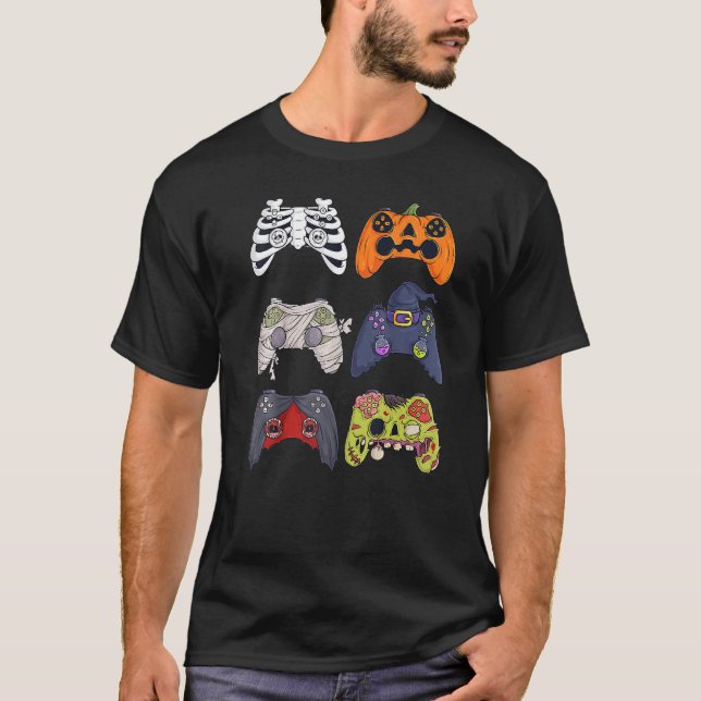 T-shirt Halloween Skeleton Zombie Gaming Controllers Boys  (Devant)