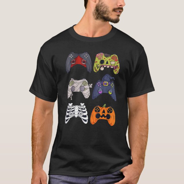 T-shirt Halloween Skeleton Zombie Gaming Controllers Mummy (Devant)