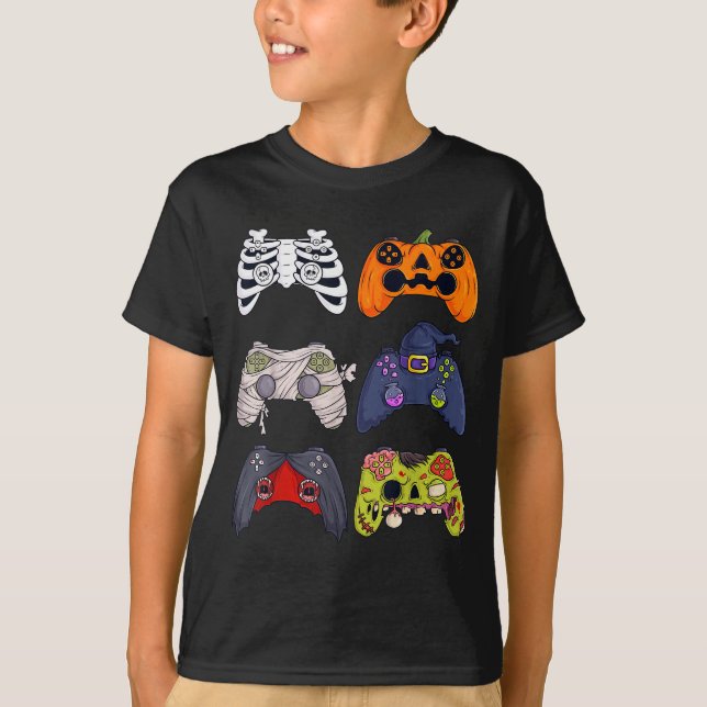 T-shirt Halloween Skeleton Zombie Gaming Controllers Mummy (Devant)