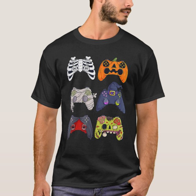 T-shirt Halloween Skeleton Zombie Gaming Controllers Mummy (Devant)
