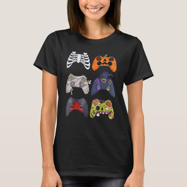 T-shirt Halloween Skeleton Zombie Gaming Controllers Mummy (Devant)
