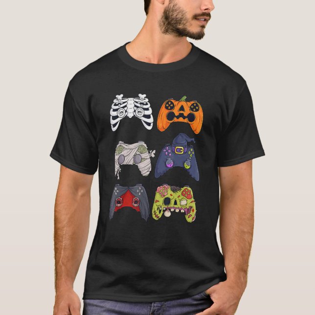 T-shirt Halloween Skeleton Zombie Gaming Controllers Mummy (Devant)