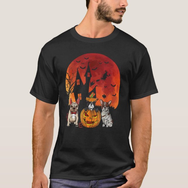 T-shirt Halloween sorcière chien de château hanté (Devant)