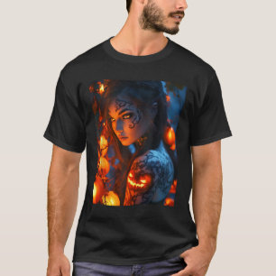 T-shirt Halloween sorcière mystique Citrouille brillant