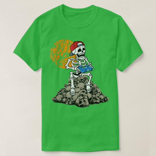 T-shirt Halloween Squelette Gamer Vidéo Gamer Garçons Enfa (Design devant)