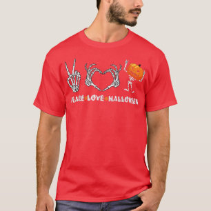 T-shirt Halloween Squelette Paix Amour Halloween Avec Peur