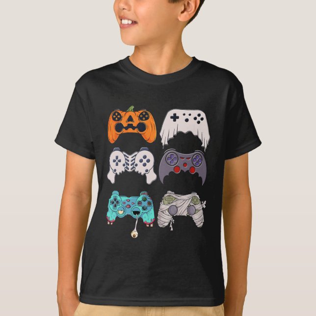 T-shirt Halloween Squelette Zombie Contrôleurs de jeu mama (Devant)