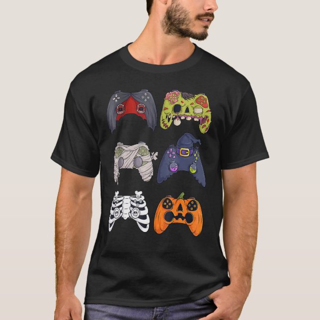 T-shirt Halloween Squelette Zombie Contrôleurs de jeu mama (Devant)